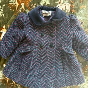 Rothschild Vintage Navy, Pink, and Teal Wool Coat Girls size 2